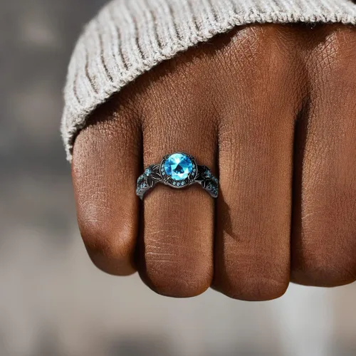 Vista 2 de Anillos góticos negros para mujer, topacio arcoíris místico con flor de amatista creada, anillo de compromiso gótico de oro negro, talla 6 a 11