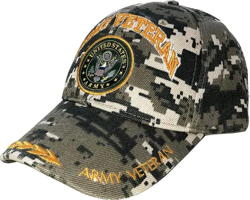 Vista 4 de Gorras de béisbol del ejército, ropa militar, veterano jubilado, bordado 3D, ajustable Camuflaje militar con bandera