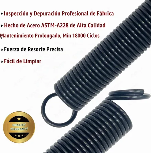 Vista 3 de Par de resortes de extensión de puerta de garaje resistentes de 70 libras, resorte elástico, electroforesis de alta precisión recubierto negro