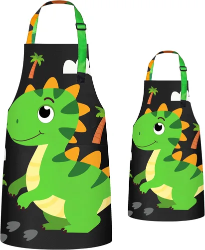 Vista 11 de R HORSE Juego de 2 delantales a juego para adultos y niños Papá y yo, delantal de cocina ajustable con 2 bolsillos para padres e hijos, regalo a