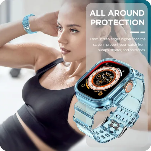 Vista 223 de DABAOZA - Correa transparente compatible con Apple Watch con estuche protector, correa deportiva de TPU con brillo para mujeres y hombres