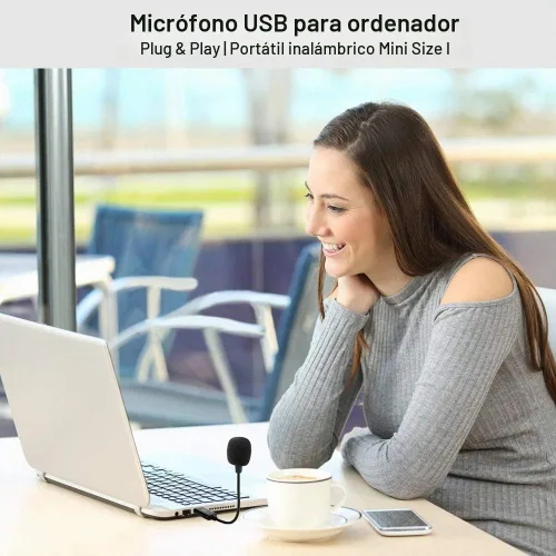 Vista 6 de Micrófono USB Mini para Laptop y Computadora de Escritorio, con Cuello de Cisne y Tarjeta de Sonido USB Universal, Compatible con PC y Mac, Enchufar