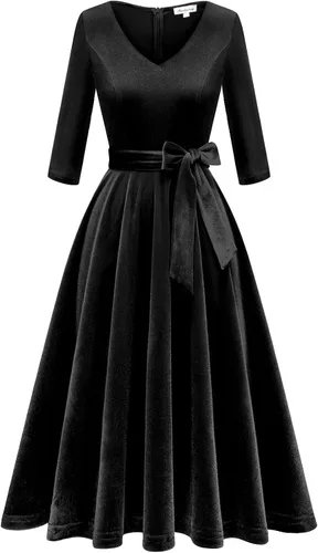 Vista 5 de Bbonlinedress Vestido de té vintage casual para mujer, vestido de cóctel, graduación, vestido de iglesia, cuello en V, mangas 34