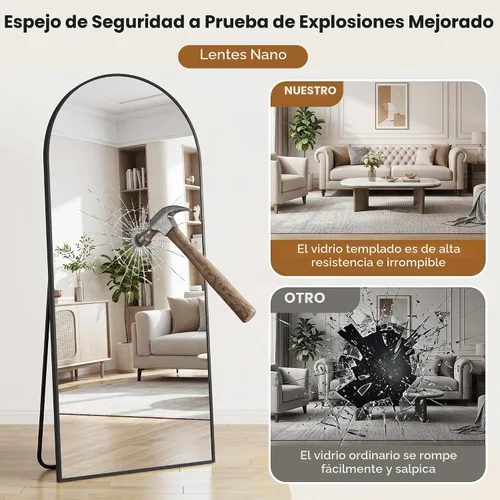 Vista 5 de Espejo de suelo, 58 x 18 pulgadas, espejo de longitud completa con soporte para dormitorio, sala de estar, color negro