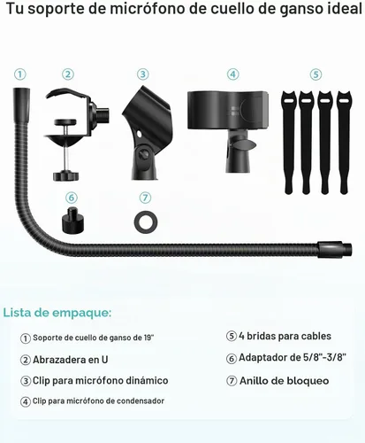 Vista 9 de Soporte de micrófono de cuello de cisne de 19 pulgadas, soporte