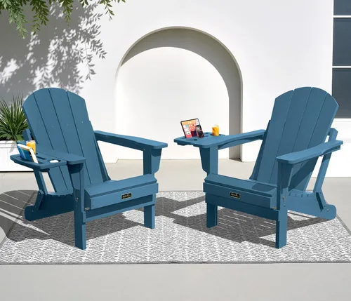 Vista 42 de SERWALL Silla Adirondack plegable para exteriores, silla de patio con portavasos - Ejército