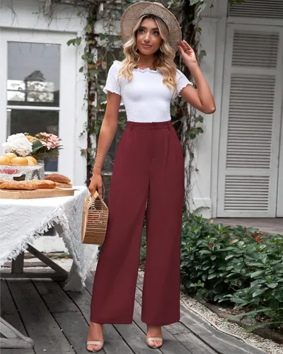 Vista 7 de GRAPENT - Pantalones de pierna ancha para mujer, pantalones de vestir holgados de tiro alto para oficina, trabajo, negocios o uso informal