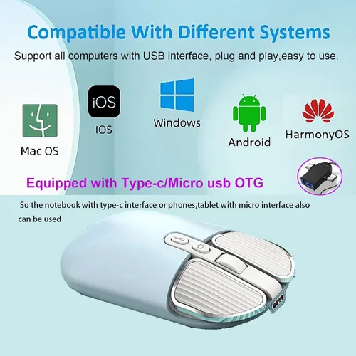 Vista 8 de Ratón recargable inalámbrico de 2.4G con receptor USB, un clic para volver al escritorio, botón de silencio, ahorro de energía, 2400 DPI óptico