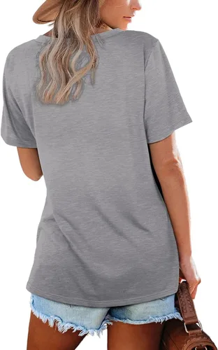 Vista 5 de Donnalla Paquete de 2 camisetas básicas de manga corta con cuello en V para mujer, color sólido
