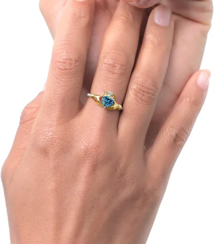 Vista 75 de Gem Stone King Anillo de compromiso claddagh celta irlandés de oro amarillo de 10 quilates con piedra preciosa en forma de corazón de 0.236 in