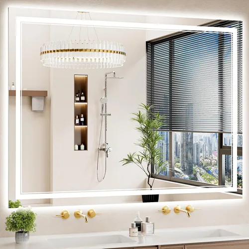 Vista 12 de Espejo de baño LED de 22 x 30 pulgadas con luces, antiniebla, retroiluminado + luz frontal, regulable, espejo de tocador LED para pared, espejo