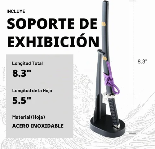 Vista 3 de Samurai - Abrecartas con espada, mini katana con soporte de exhibición de 8.3 pulgadas, fabricado en Japón (negro)