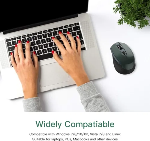 Vista 6 de Cimetech Ratón ergonómico inalámbrico, óptico de computadora de 2.4 G, 6 botones, silencioso con receptor USB, 3 DPI ajustables para laptop, Verde