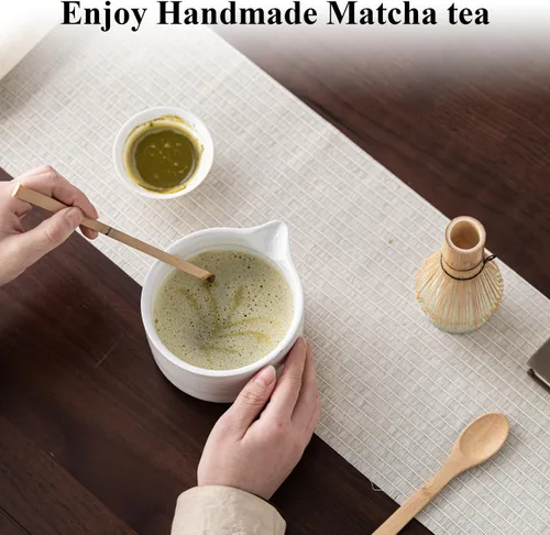 Vista 5 de Juego de 4 batidores de matcha, batidor de bambú matcha, soporte, cuchara, ceremonia tradicional de té japonés, accesorios de té verde matcha
