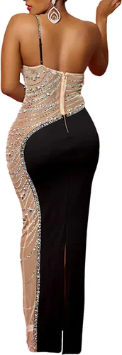 Vista 2 de Vestido largo de cóctel de noche sin mangas con hombros descubiertos para mujer