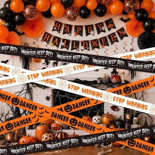 Vista 4 de SWRT Paquete de 3 cintas de precaución para decoración de Halloween, 3