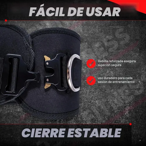 Vista 5 de Cinturón de inmersión premium con hebilla de acero, cadena duradera y mosquetones, perfecto para levantamiento de pesas y dominadas con carga