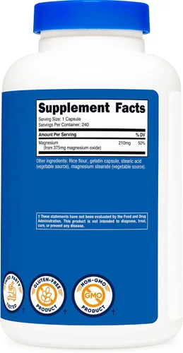 Vista 5 de Nutricost Óxido de magnesio 375 mg, 240 cápsulas - 210 mg de magnesio, sin OMG, sin gluten
