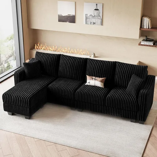 Vista 20 de Belffin - Sofá seccional convertible con chaise, sofá seccional en forma de L, sofá reversible de esquina tapizado para sala de estar, de corduroy