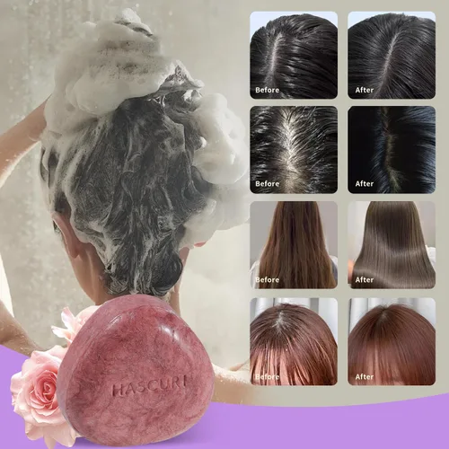 Vista 3 de Barra de champú Rose – Fortalece, nutre y da volumen al cabello – Fórmula a base de plantas con aceite de coco, aceite de aguacate y extractos