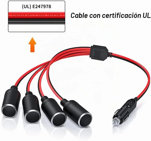 Vista 4 de ELECTOP Adaptador divisor de encendedor de cigarrillos de automóvil de 1 a 4, puerto de cargador de alimentación, adaptador de enchufe de 12 V 24 V