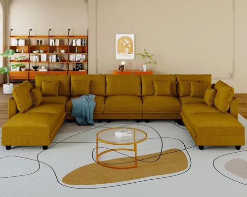 Vista 24 de LLappuil Sofá Seccional Modular con Asientos de Almacenamiento, Sofá Modular Convertible de Pana Chaise para Sala de Estar, Sofás de 5 Plazas con 3