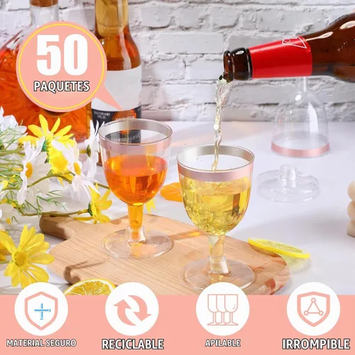 Vista 3 de Thenshop Paquete de 50 copas de champán de plástico de 5 onzas, copas de vino desechables transparentes con tallo, copas de cóctel reutilizables