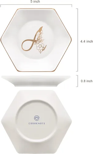 Vista 5 de CARAKNOTS Bandeja de joyería con inicial, plato para anillos, regalos de graduación, soporte para anillos con monograma para profesores, bandeja