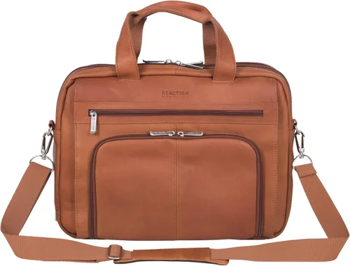 Vista 7 de Kenneth Cole REACTION "Out of the Bag" Manhattan - Bolso bandolera de cuero colombiano para laptop de 15.6" para viajes y negocios