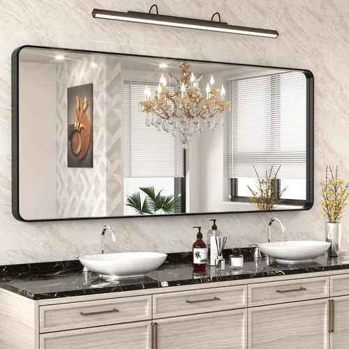 Vista 46 de WEER - Espejo de baño con luces LED, 50x70cm, espejo de tocador montado en la pared, 3 colores regulables, almohadilla antiempañante retroiluminada