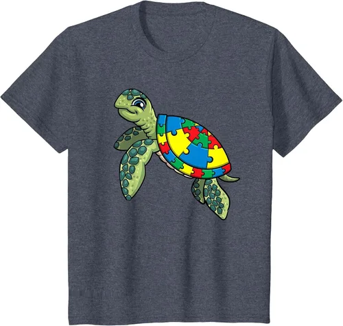 Vista 29 de Turtle Puzzle Pieces for Autism Awareness Kids Women Teacher T-Shirt Asphalt Grey