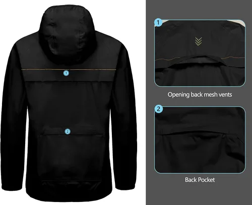 Vista 5 de Little Donkey Andy Chaqueta de lluvia elástica para hombre con capucha, resistente al viento y al agua, plegable