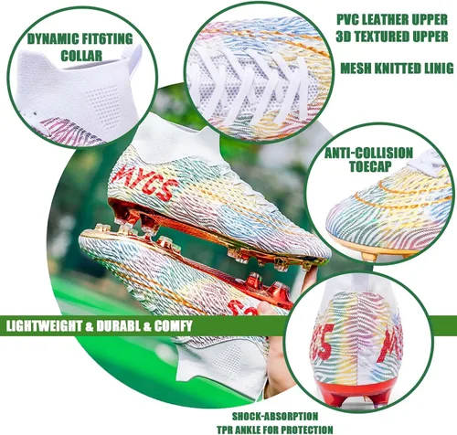 Vista 2 de HESBITEUL Zapatos de fútbol cómodos para hombre, para exteriores, interiores, para niños, para estudiantes de fútbol, zapatos deportivos de alta