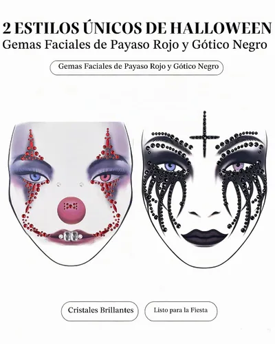 Vista 6 de Pegatinas de tatuajes para disfraz de payaso para Halloween, 2 piezas
