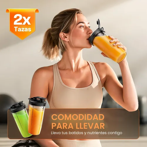 Vista 2 de Turelar Licuadora para licuados de frutas portátil para batidos y batidos para cocina con 2 vasos portátiles de 24 onzas y tapa extra, máquina
