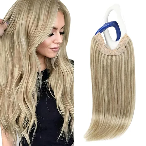 Vista 32 de Sunny - Extensiones de cabello humano real, con cable/hilo y clips ajustables, aplicación invisible, 2.82 onzas, 12 pulgadas, color rubio cenizo