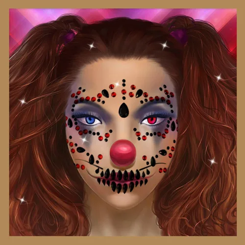 Vista 2 de Paquete de 4 gemas faciales del Día de la Muerte, tatuajes faciales temporales de Halloween, calcomanías de diamantes de imitación para la cara