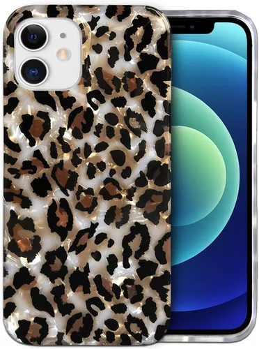 Vista 9 de J.west - Funda compatible con iPhone 12/12 Pro de 6.1 pulgadas, elegante y transparente, con estampado de leopardo y guepardo, diseño nacarado