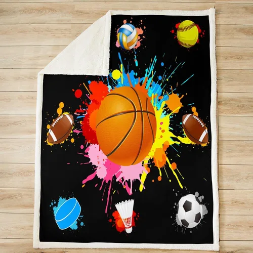 Vista 2 de Manfei Manta de baloncesto de fútbol, béisbol, hockey, voleibol, manta para niños y niños, manta deportiva negra para sofá, manta de forro polar