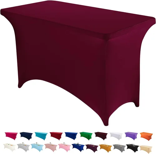 Vista 56 de Peomeise - Funda de mesa de elastano de 4 pies, mantel rectangular elástico de elastano (verde manzana, 4 pies)