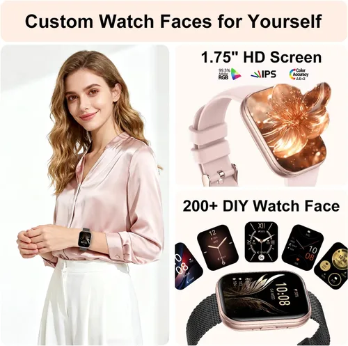 Vista 5 de Relojes inteligentes para mujeres y hombres, reloj inteligente con pantalla HD de 1.75 pulgadas, contestar/hacer llamadas para Android iOS