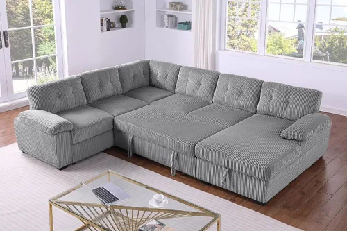 Vista 8 de BEEY Sofá cama modular de 118 pulgadas con cama extraíble, sofá cama convertible en forma de U de 7 plazas de gran tamaño para sala de estar, sofá