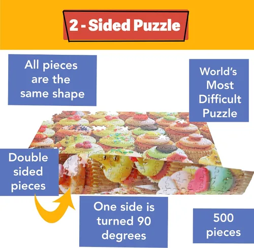 Vista 2 de TDC Games Rompecabezas más difícil del mundo, cupcakes de doble cara, 500 piezas
