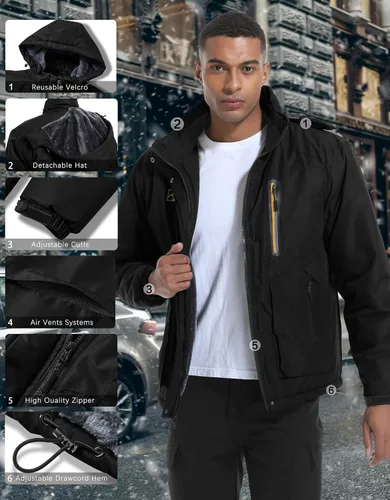 Vista 7 de WENRONSTA Chaqueta de esquí para hombre, abrigo de invierno, cálido, impermeable, rompevientos, montaña, snowboard, con capucha, senderismo, traval