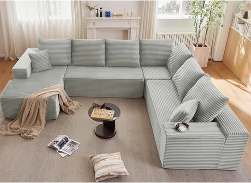 Vista 15 de Sofá modular de nube de 140 pulgadas para sala de estar, sofá modular de asiento profundo, juego de sofás de pana grandes y cómodos con espuma Negro