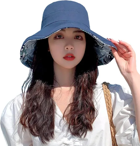 Vista 7 de HUAMULAN Sombrero de sol de verano para mujer, ala ancha, borde con alambre, floral, playa, cubo, sombreros reversibles, plegables, protección UV
