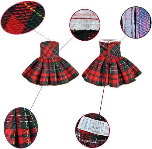 Vista 3 de E-TING Ropa de Papá Noel para decoración navideña de muñeca elfo (vestido a cuadros rojo-verde)