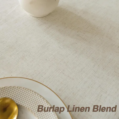 Vista 2 de Mantel rectangular de lino beige crema para comedor y cocina, mantel rectangular de arpillera de lino con borlas, resistente, rústico, campestre