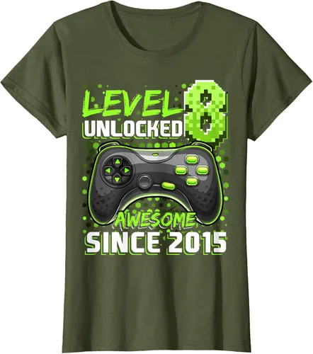 Vista 90 de Level 8 Unlocked Awesome 2015 Video Game 8th Birthday Boy T-Shirt, Negro