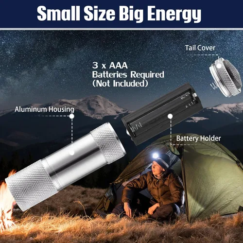Vista 3 de VIHOSE 12 piezas de linternas mini a granel, linternas de mano brillantes de aluminio con cordón, linternas LED pequeñas para lectura nocturna